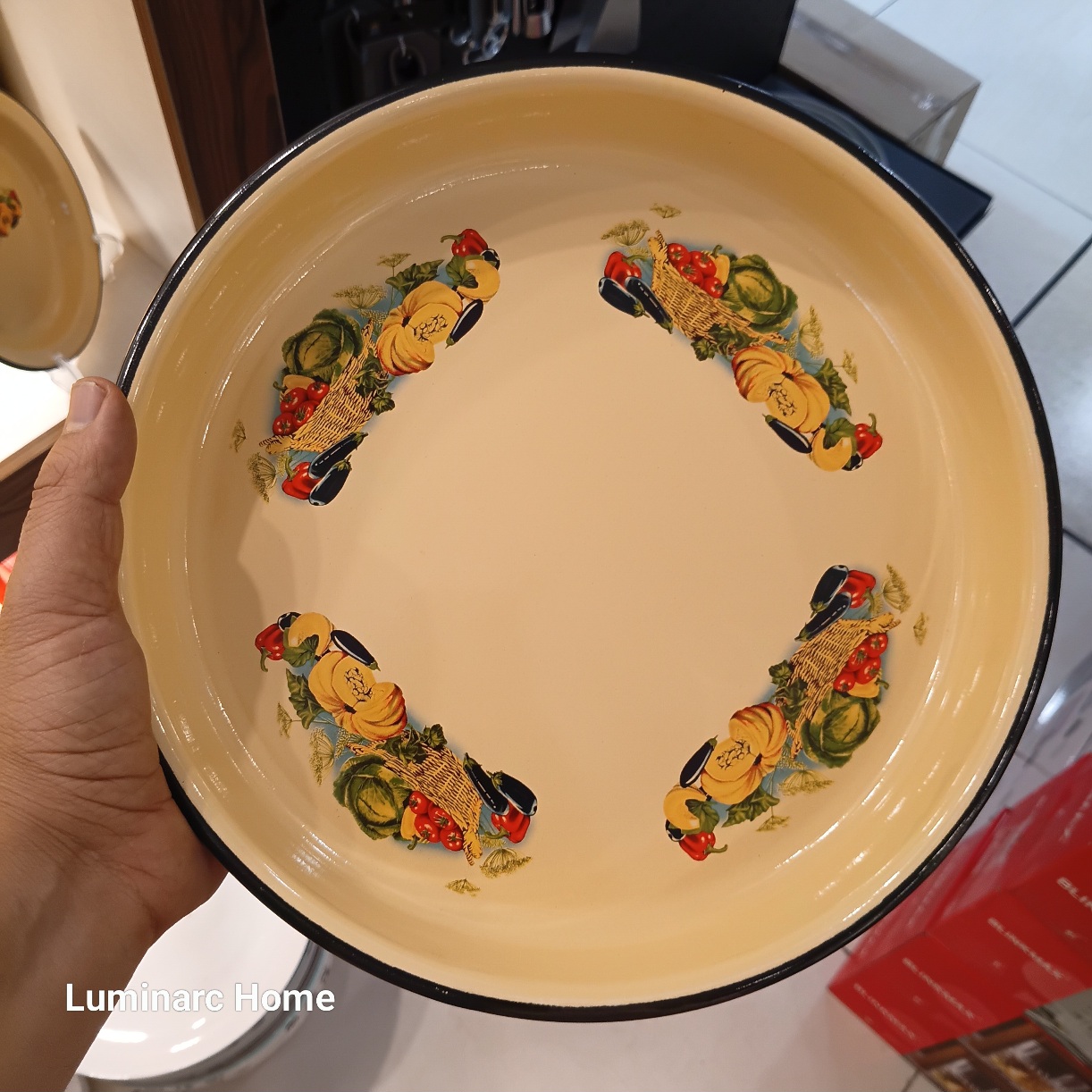 دیس گرد لعابی روسی طرح کدو قطر ۲۸ سانتی‌متر